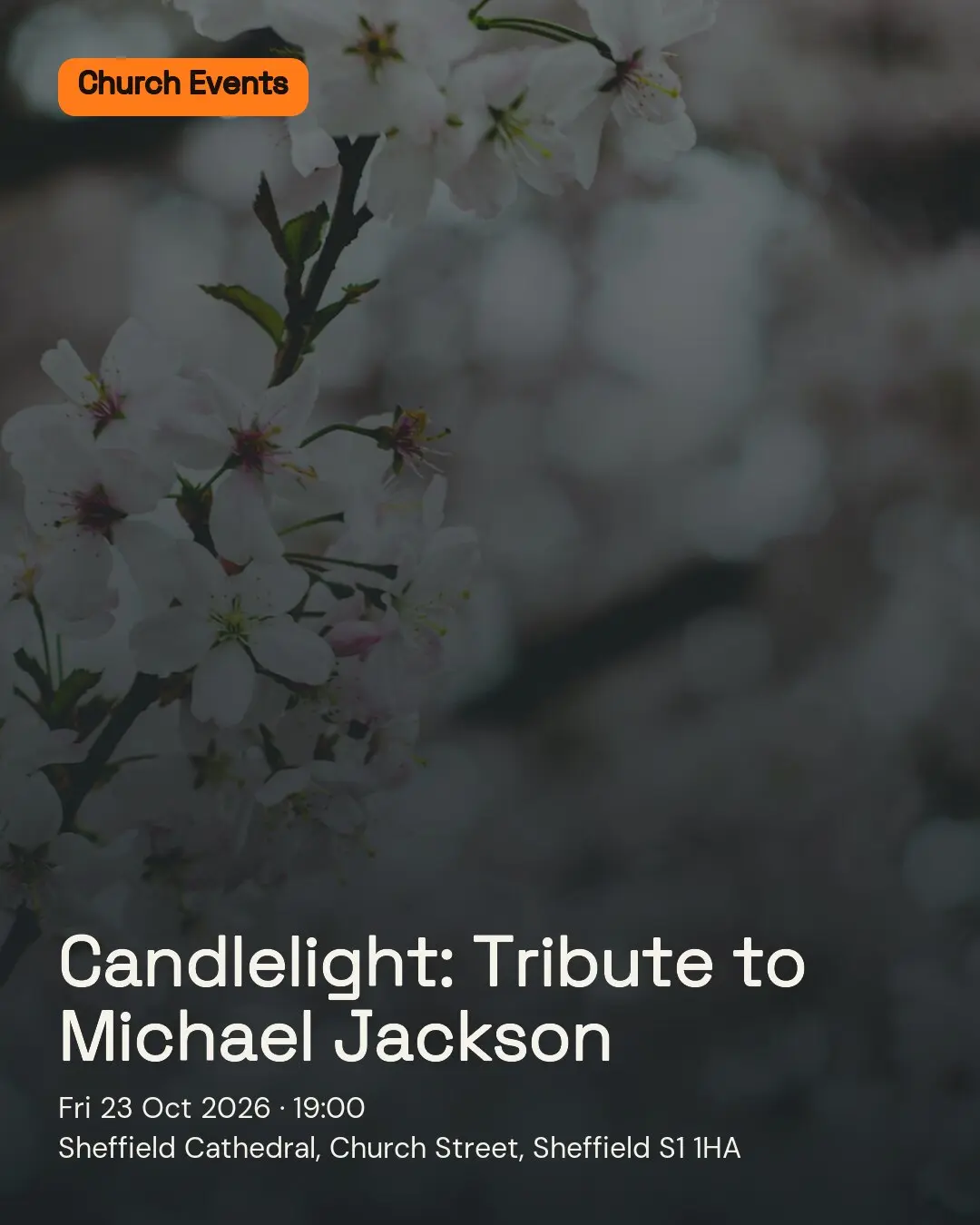 Candlelight: Tribute to Michael Jackson. Fri 23 Oct 2026. Sheffield Cathedral, Church Street, Sheffield S1 1HA.