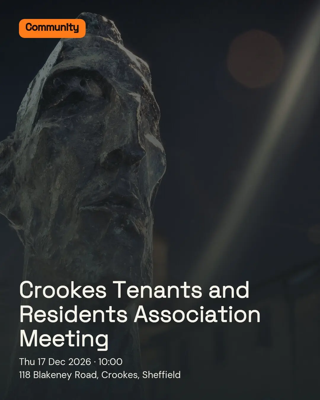 Crookes Tenants and Residents Association Meeting. Thu 17 Dec 2026. 118 Blakeney Road, Crookes, Sheffield.