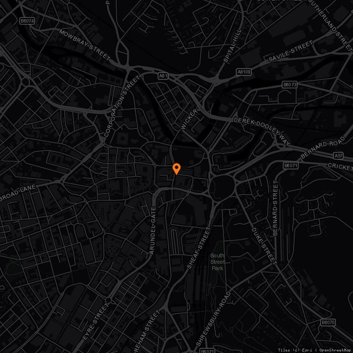 Map showing Raccoon Studios · Raccoon Studios, 38 Haymarket, Sheffield, S1 2AX