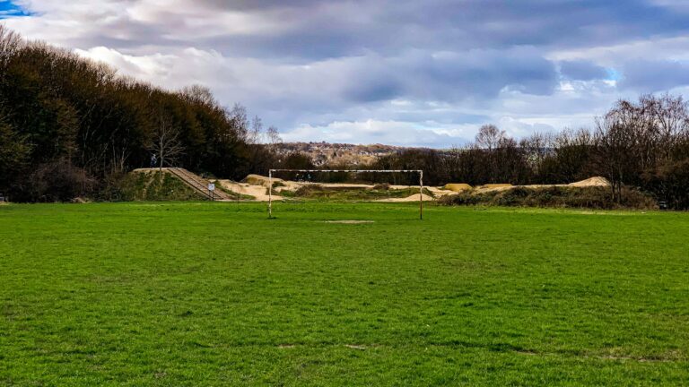 Bole Hills BMX track as seen from the center circle of the football pitch.
