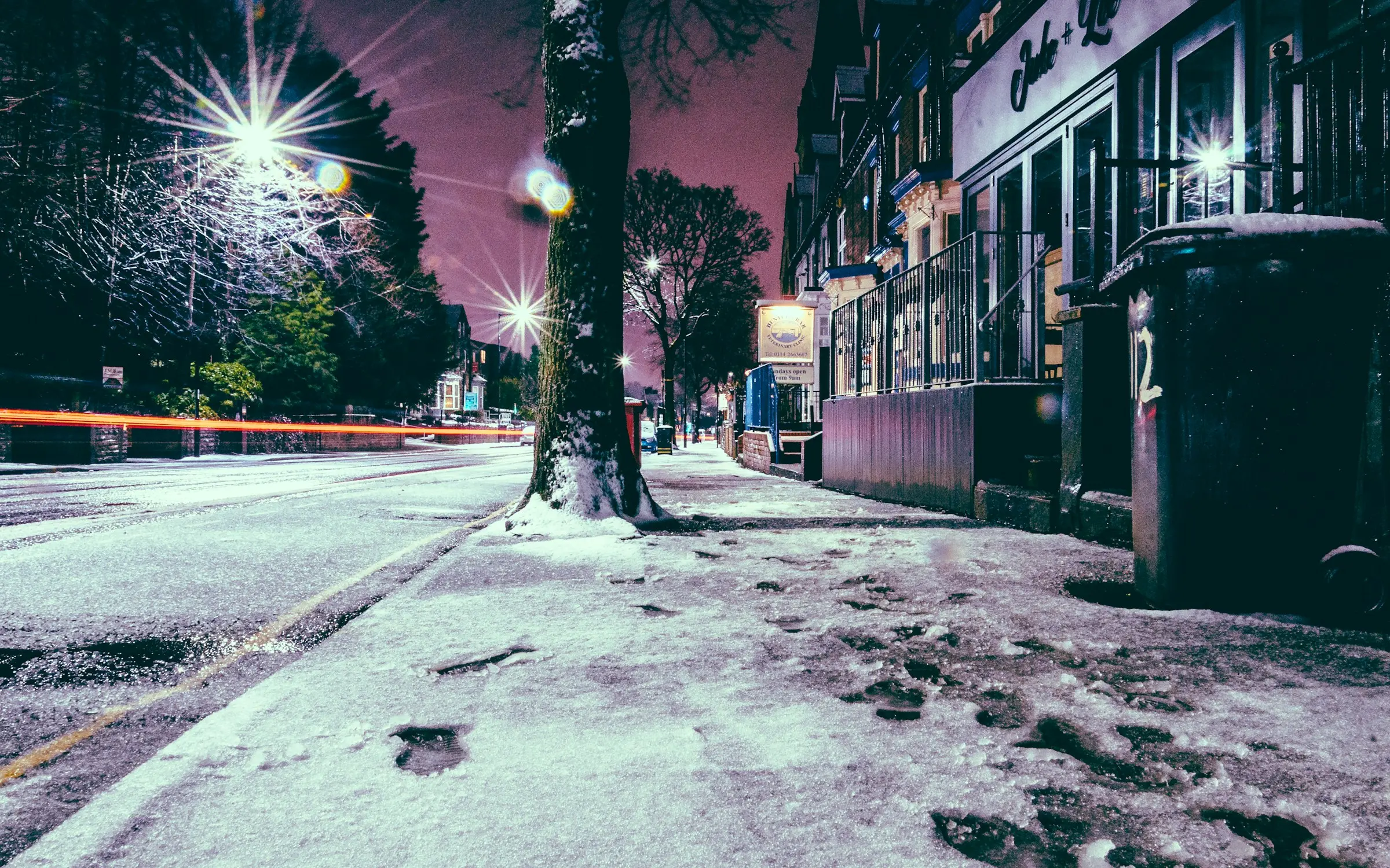 Long exposure of Ecclesall Road in Sheffield at night