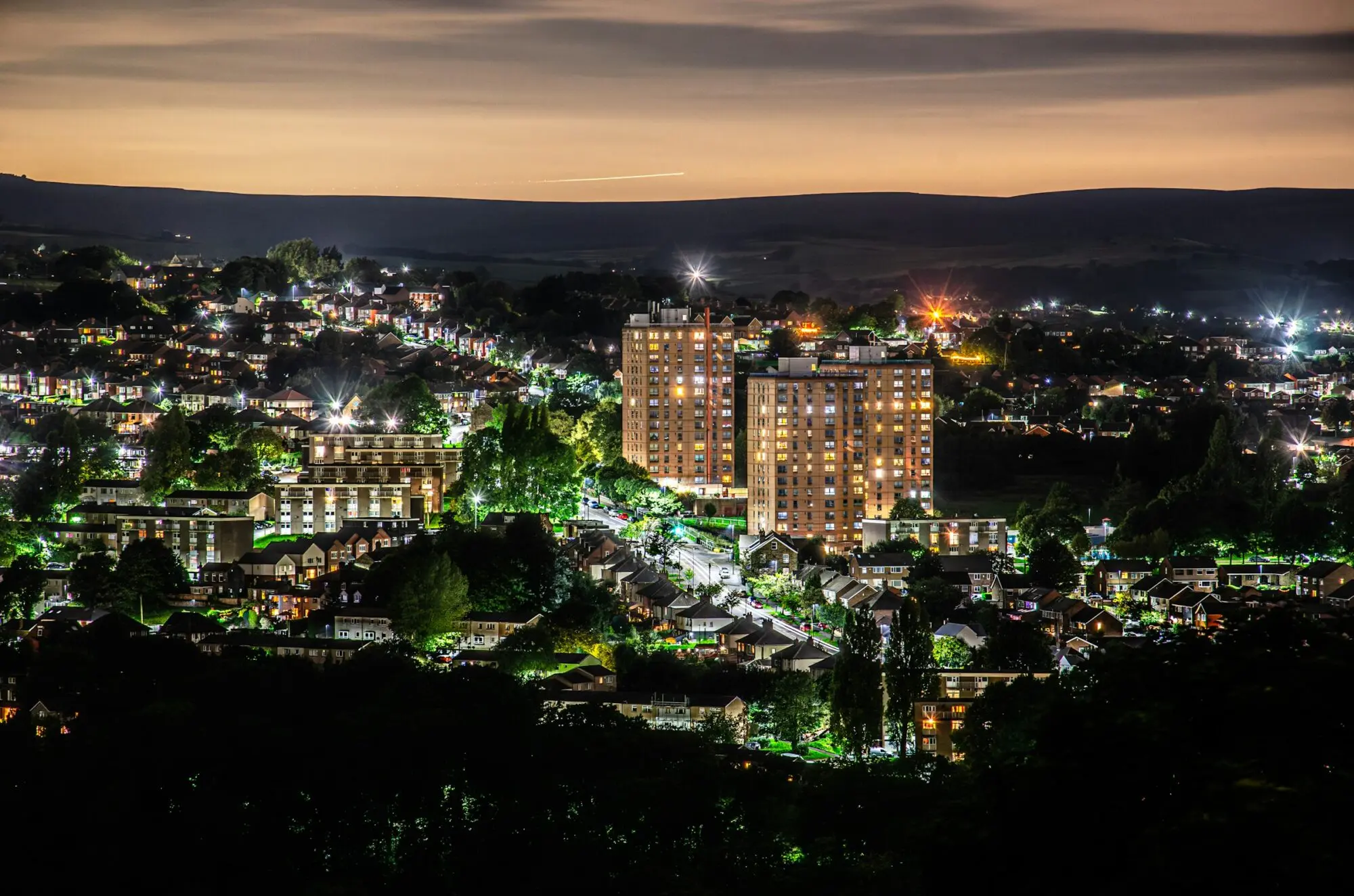 Sheffield lights at night, viewed from Bole Hills