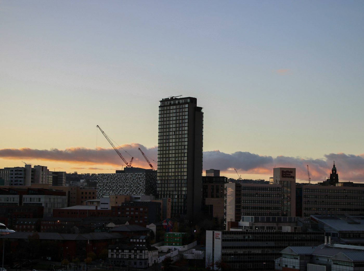 The Sheffield skyline at sunset