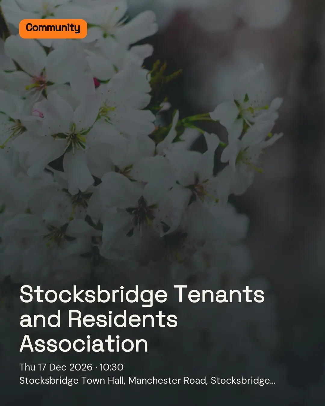 Stocksbridge Tenants and Residents Association. Thu 17 Dec 2026. Stocksbridge Town Hall, Manchester Road, Stocksbridge, Sheffield.