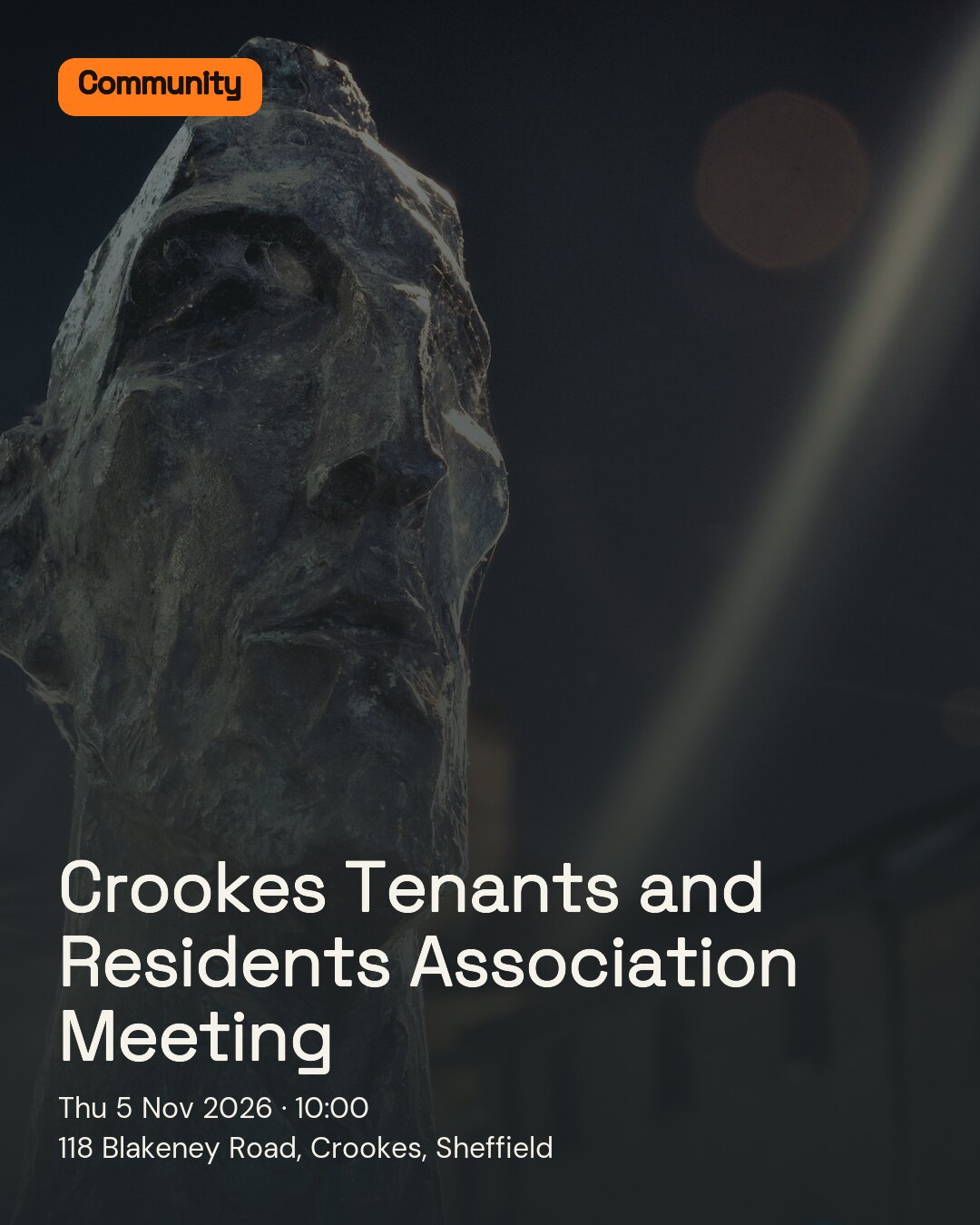 Crookes Tenants and Residents Association Meeting. Thu 5 Nov 2026. 118 Blakeney Road, Crookes, Sheffield.