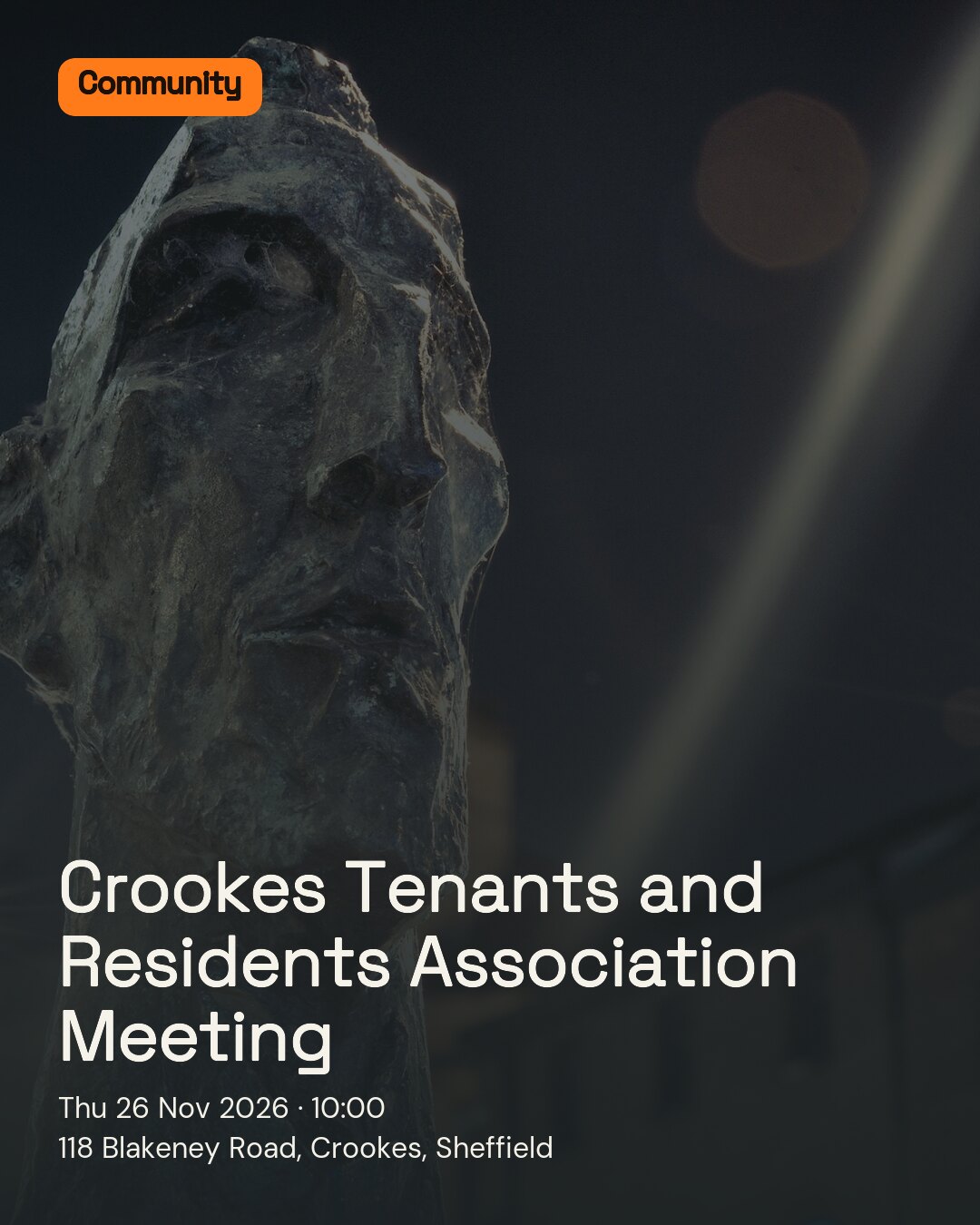 Crookes Tenants and Residents Association Meeting. Thu 26 Nov 2026. 118 Blakeney Road, Crookes, Sheffield.