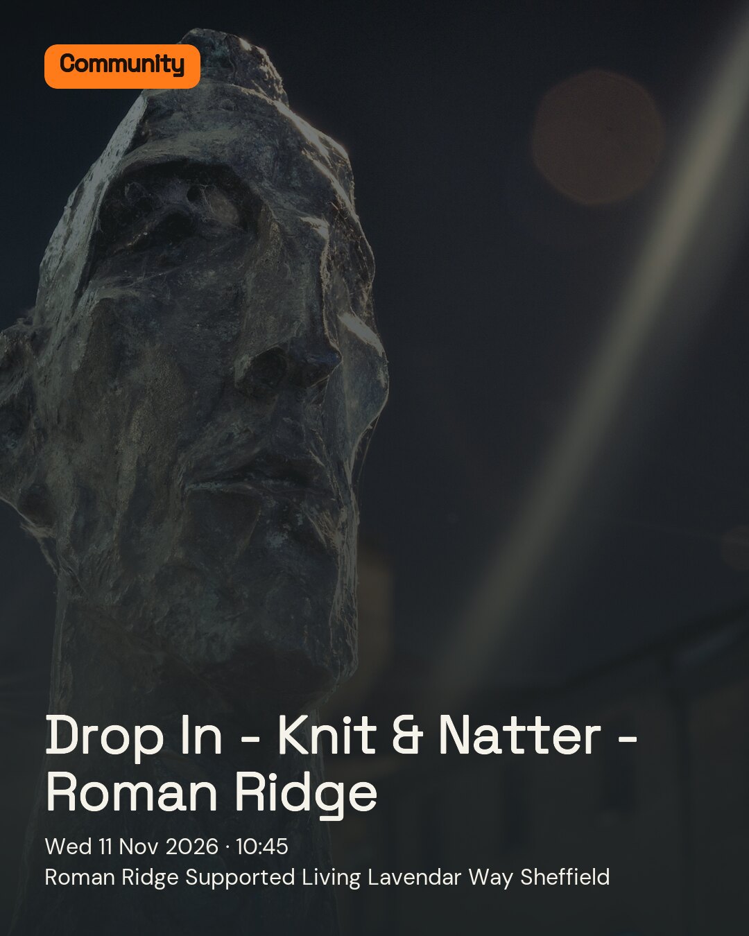Drop In - Knit & Natter - Roman Ridge. Wed 11 Nov 2026. Roman Ridge Supported Living Lavendar Way Sheffield.
