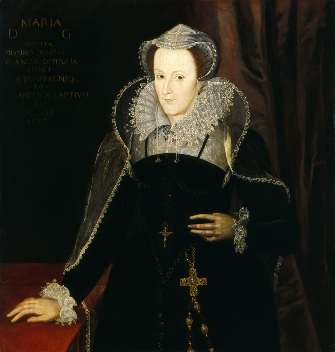 Portrait of Mary, Queen of Scots in black with a white lace ruff, dated 1578